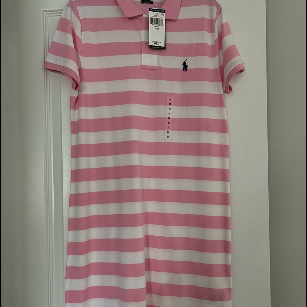 Ralph Lauren Cotton Polo  Pink and White Shirt Dress Size M